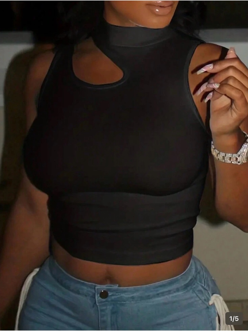 Sleeveless Cutout Mock Neck Crop Top - Black
